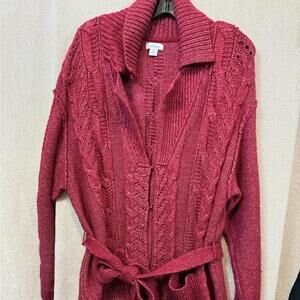 Sundance Deep Red Cable Knit Cardigan